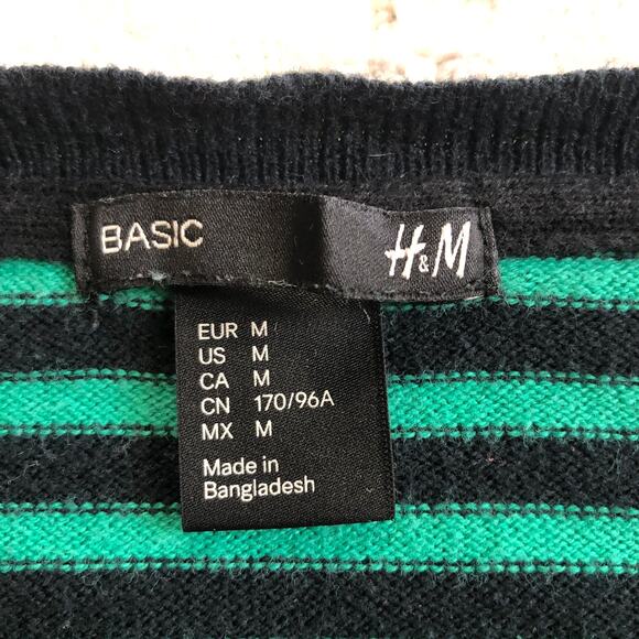 H&M Basic Stripe Sweater M Green Black Long Sleeve Knit Minimalist Indie Sleaze - Picture 5 of 7